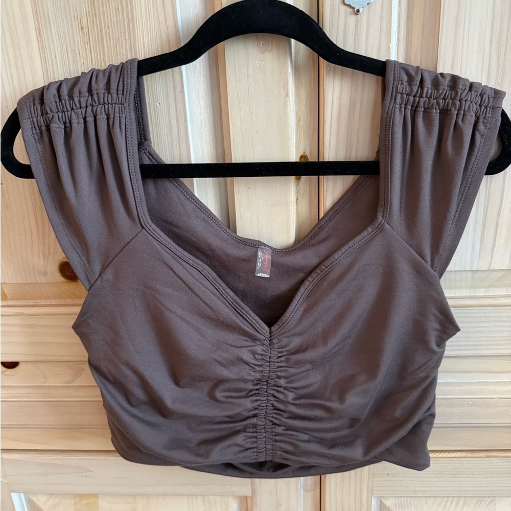 FP Movement by Free People Brown Ruched Crop Top
